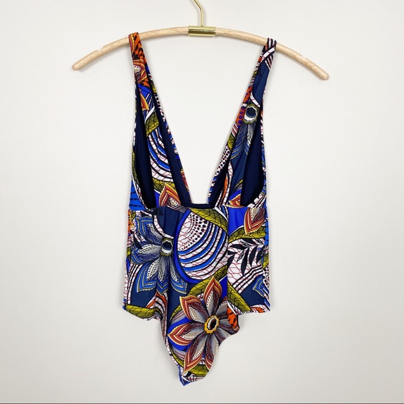 ZARA Floral Print Plunge One Piece Swimsuit S New - Picture 2 of 7